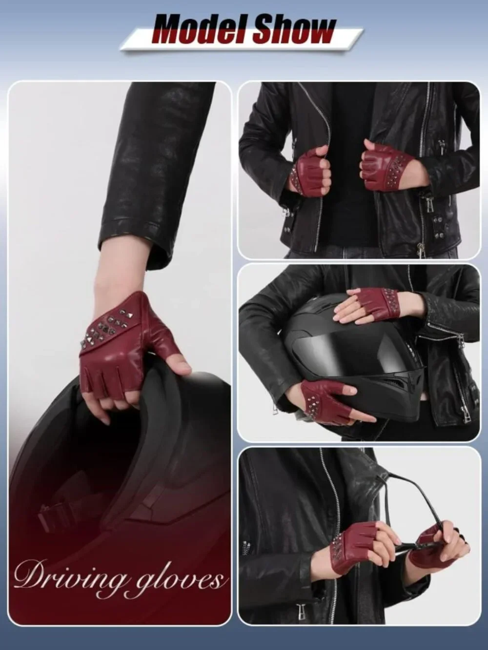 Stylish Women's Fingerless Leather Driving Gloves - Unlined Half Finger Punk